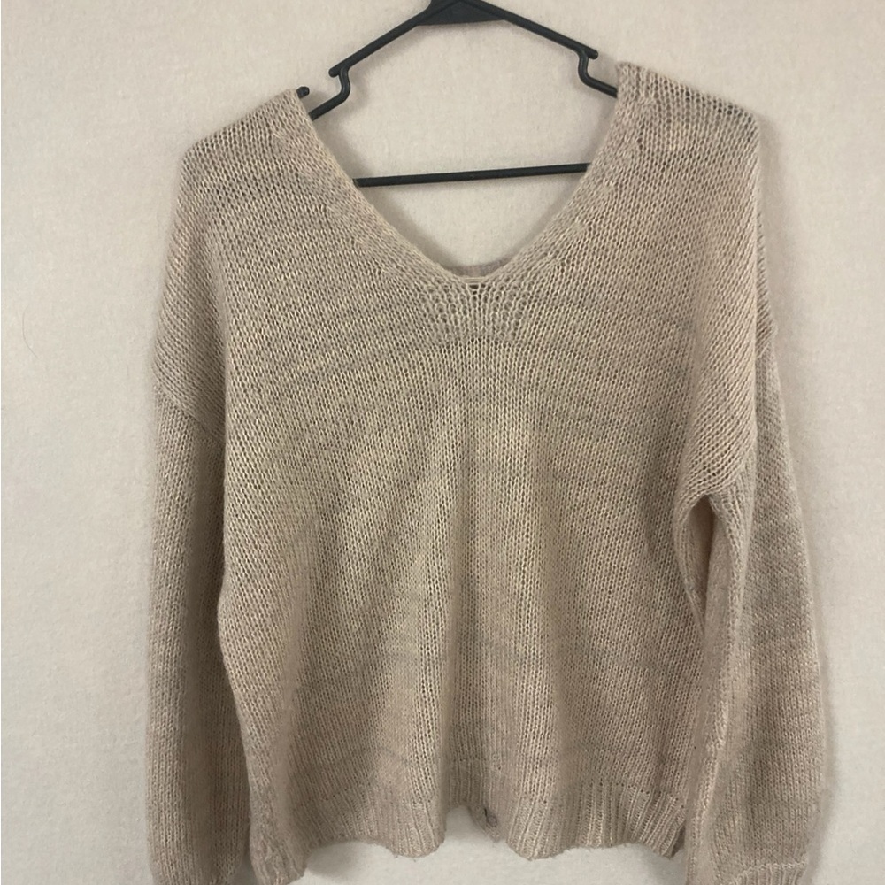 ALYA Sweater Women's Size Medium M Casual Beige Long Sleeve Knit Woven Back